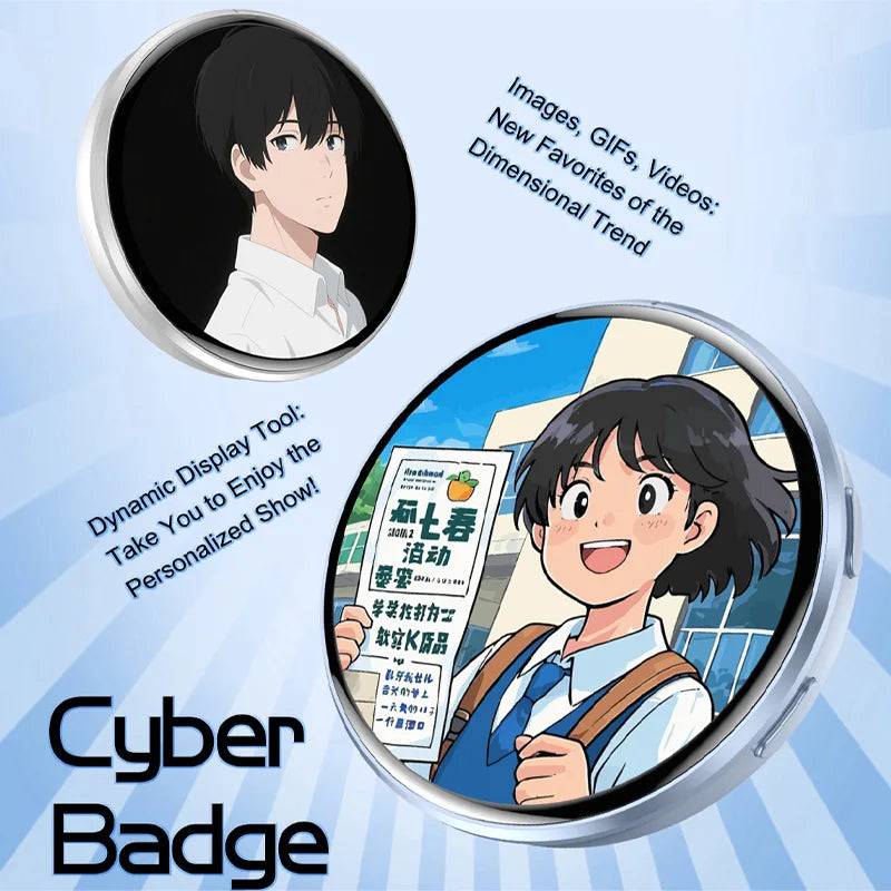 GIF Dynamic Anime DIY Trendy E-Badge Photo Video MP3 Player Digital Display Badge Game Cycling Warning Adaptation Kids Boy Gift