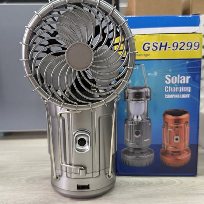 Camping Fan Portable Rechargeable Foldable Hangable Power Bank Lamp Handheld Lantern With Solar Charging