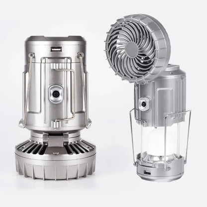 Camping Fan Portable Rechargeable Foldable Hangable Power Bank Lamp Handheld Lantern With Solar Charging