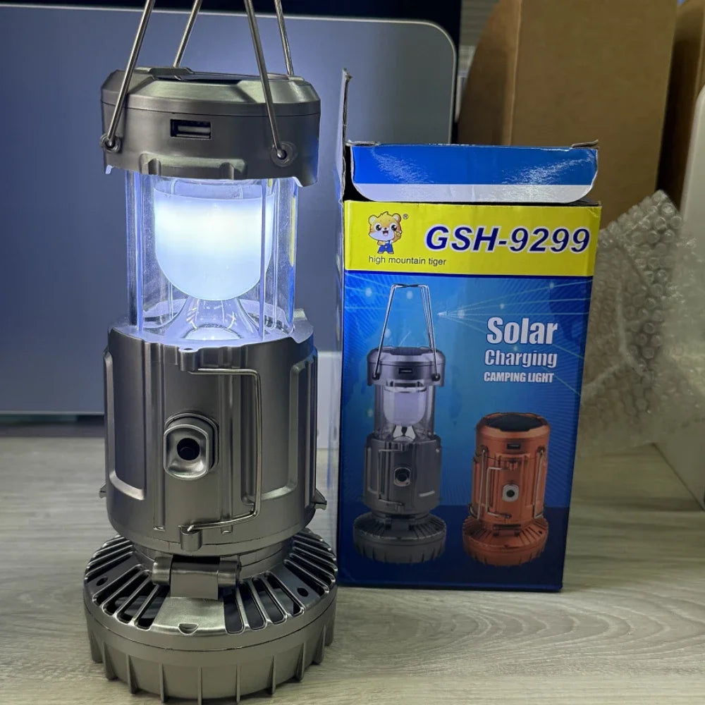 Camping Fan Portable Rechargeable Foldable Hangable Power Bank Lamp Handheld Lantern With Solar Charging