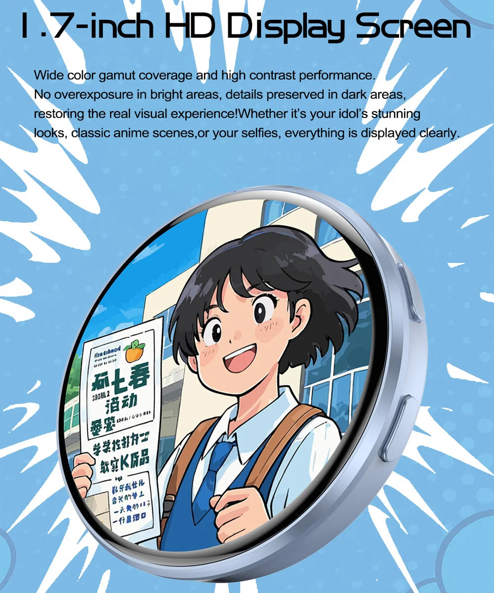GIF Dynamic Anime DIY Trendy E-Badge Photo Video MP3 Player Digital Display Badge Game Cycling Warning Adaptation Kids Boy Gift