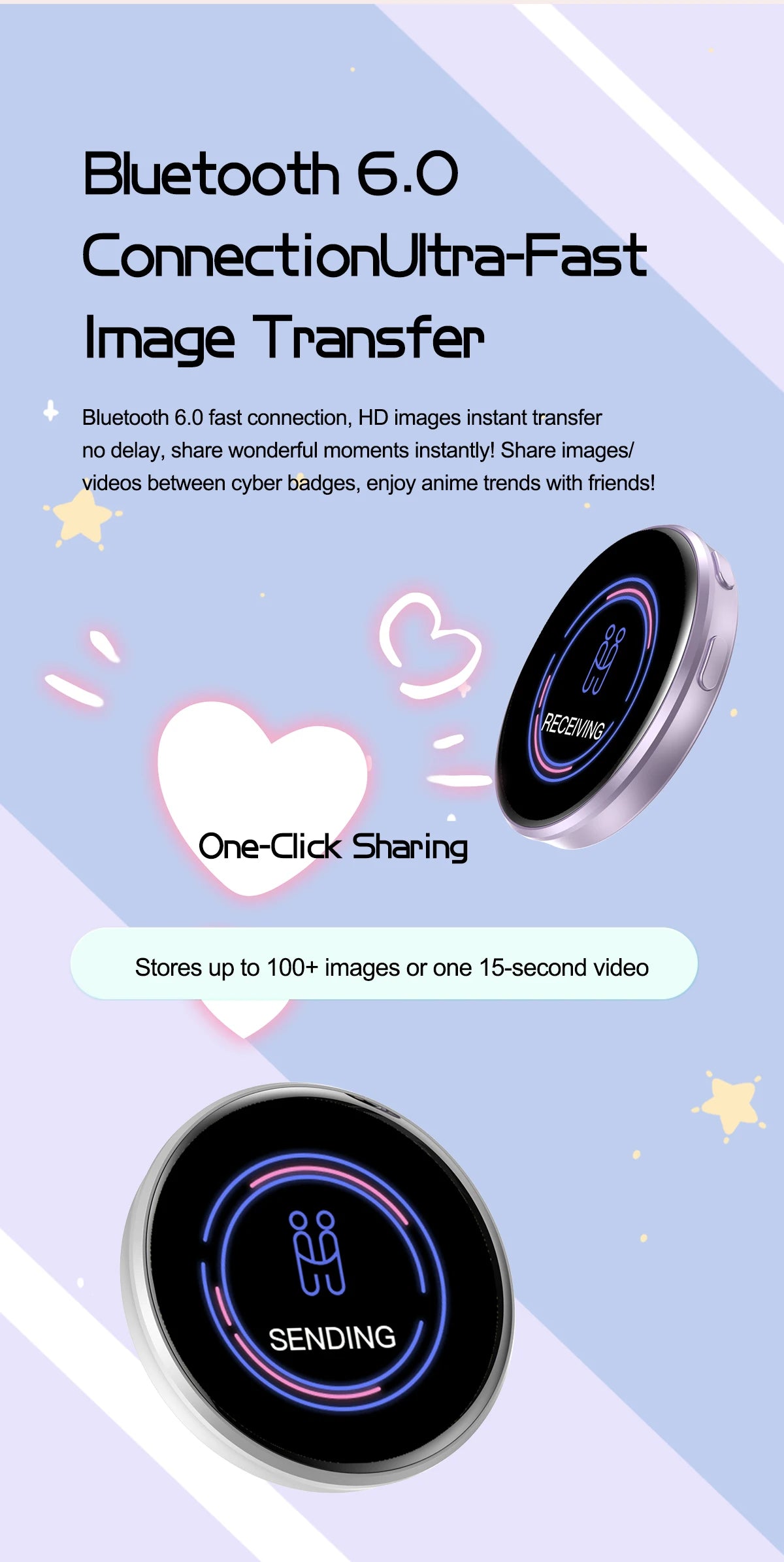 GIF Dynamic Anime DIY Trendy E-Badge Photo Video MP3 Player Digital Display Badge Game Cycling Warning Adaptation Kids Boy Gift