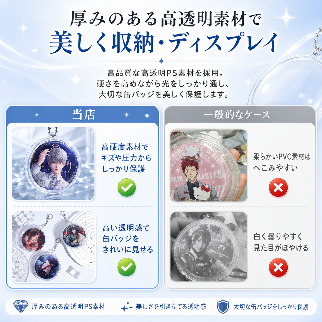 推し缶バッジケース｜透明保護ホルダー