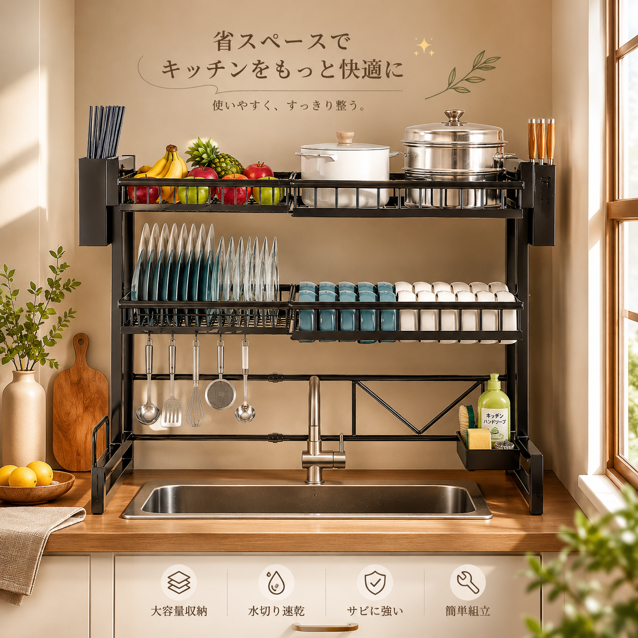 伸縮シンクラック｜大容量収納